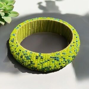 Green Seed Bead Bangle Bracelet